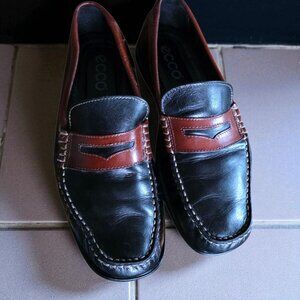 ECCO ( 10 ) Black/Brown Leather Penny Loafer Drivers for men